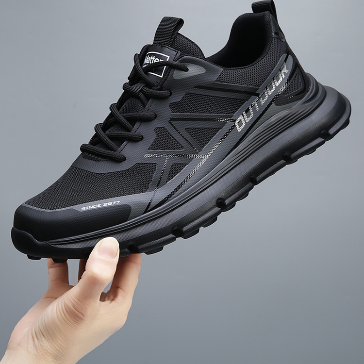 秋季发泡鞋底透气黑色耐磨搭扣软底网面鞋轻质纯色防滑网面圆头