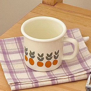 老麦 小清新小橘子搪瓷早餐杯茶杯咖啡杯水杯马克杯 日式 自制