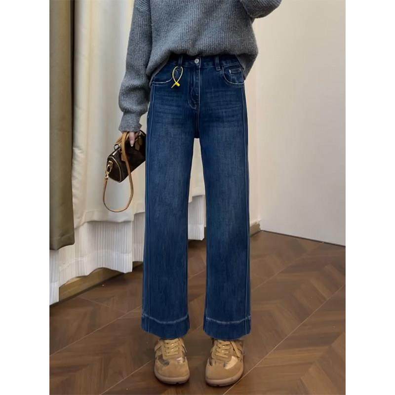 蓝色直筒牛仔裤女春季新款大码梨形身材高腰弹力显瘦九分阔腿裤子,女装/女士精品,大码裤装,淘宝优惠券,粉丝福利购,淘宝优惠卷