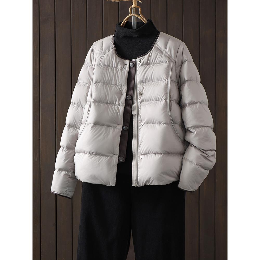 布舍无领短款羽绒服女轻薄90白鸭绒2025新款休闲百搭保暖冬季外套