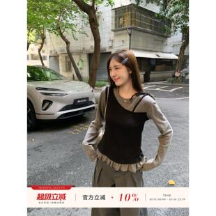 morning T恤女绝美巨好看早秋打底内搭上衣 bloom假两件拼接长袖