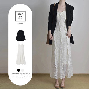 爆款 子女2025超火秋季 气质一整套ootd穿搭 蕾丝吊带洋装 巨好看