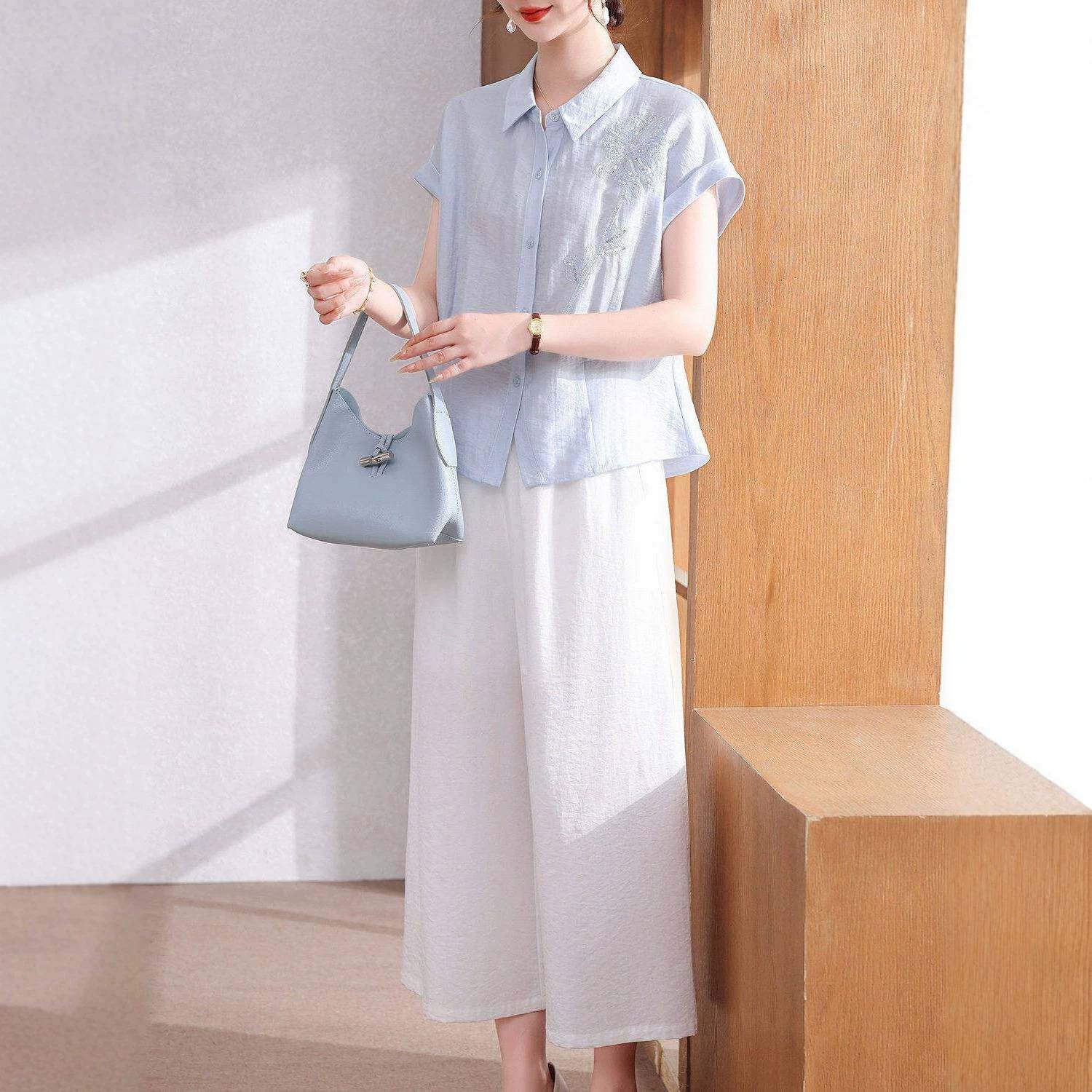 妈妈夏装小衫端庄大气套装中老年女装减龄气质薄款上衣服一件代发