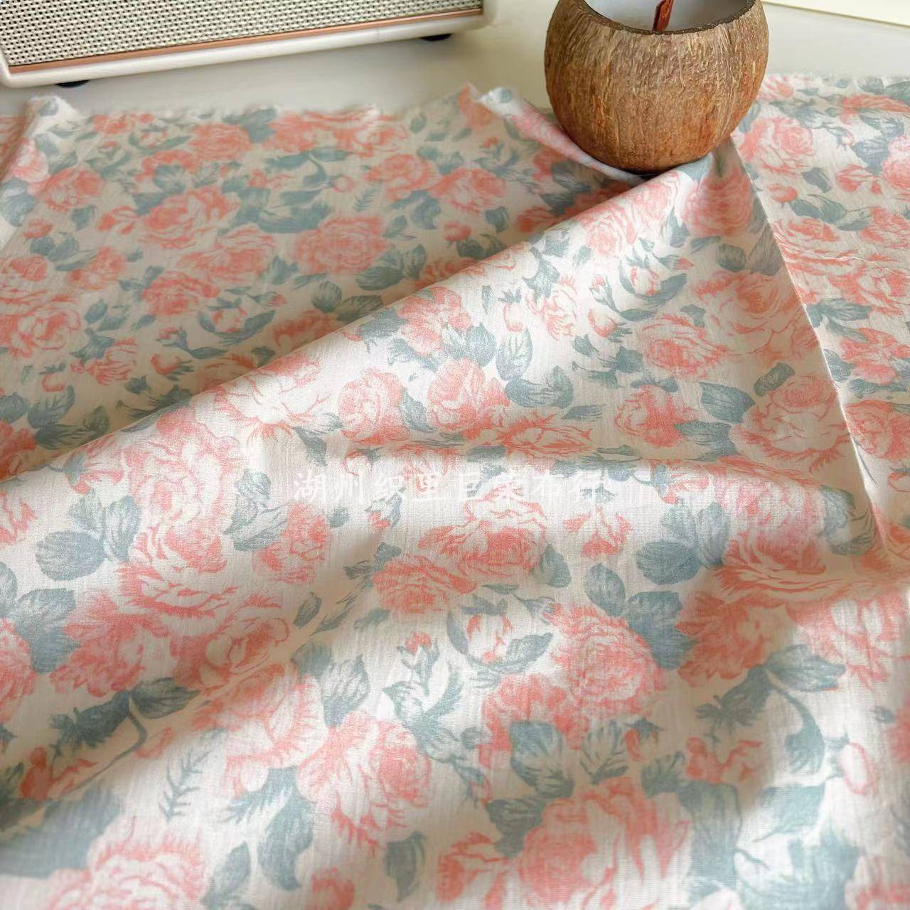 全棉40支数码印花面料 韩系全棉玫瑰花女装少儿亲子装家居服diy