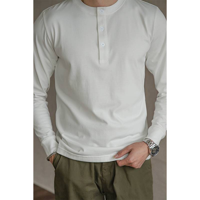 唔美式复古300g重磅亨利衫纯棉T恤长袖宽松打底衫咔叽硬汉男秋刃