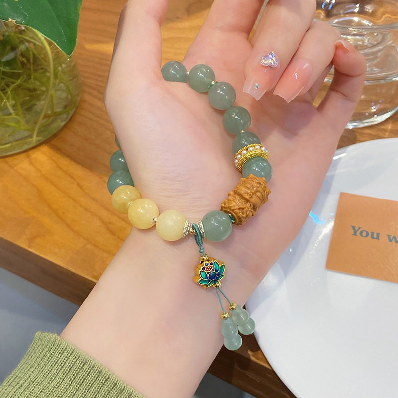 新中式民族风东陵玉手串小众设计核桃木度母手链百搭手环饰品女生