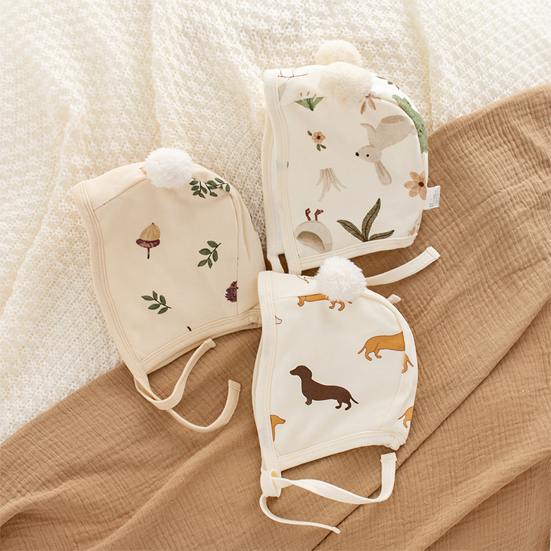 0-6个月新生儿夹棉纯棉帽宝宝四季无骨防风帽子婴儿胎帽护卤门