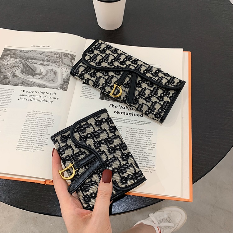 ins小众设计帆布钱包女复古爆款大容量多卡位百搭折叠长款女皮夹