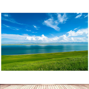 湖泊青山绿水风景画自然山水贴画湖泊蓝天白云装饰贴画06