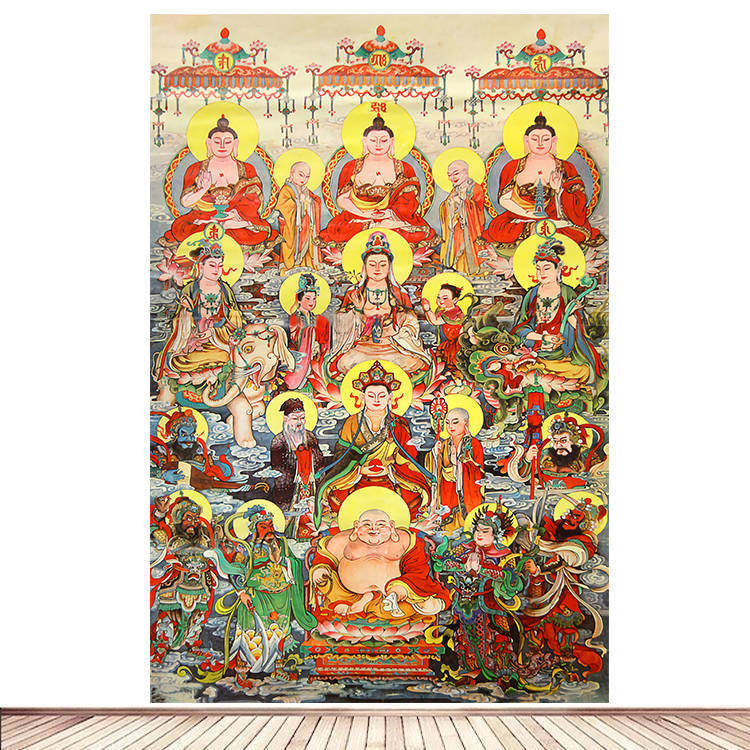 满堂佛众佛图全菩萨百佛图全堂菩萨图高清结缘佛法僧三宝贴画