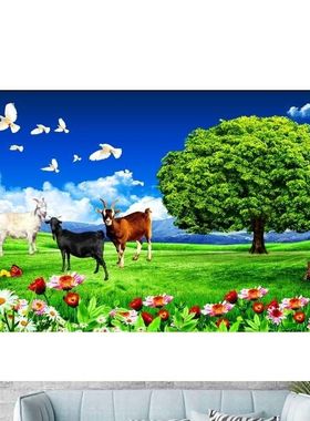 动物海报儿童房装饰画绿色护眼三羊开泰三阳开泰山羊图绵羊年画33