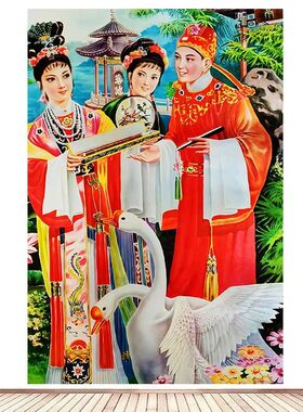 戏曲经典年画笔中情怀旧饭店宣传海报复古农家乐装饰客厅酒吧壁画
