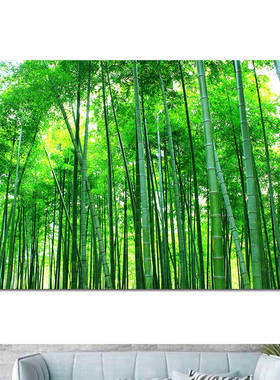 竹林绿色竹子风景墙贴画书房办公室客厅电视背景自粘贴防水嗮贴画