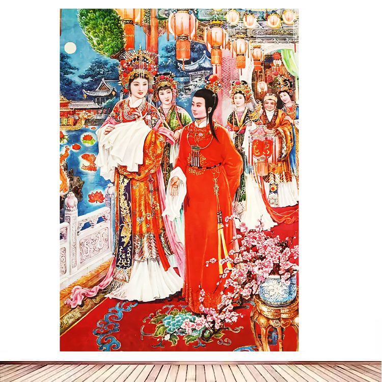 中堂墙画怀旧复古经典古典戏曲民间年画宣传画红楼梦元妃省亲图