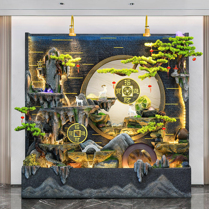 公司酒店大堂水幕墙假山流水景观