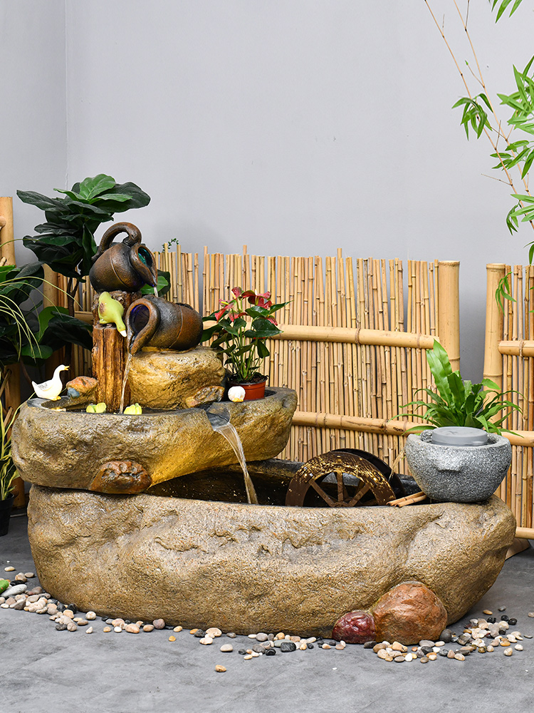 阳台花园造景装饰养鱼池流水摆件