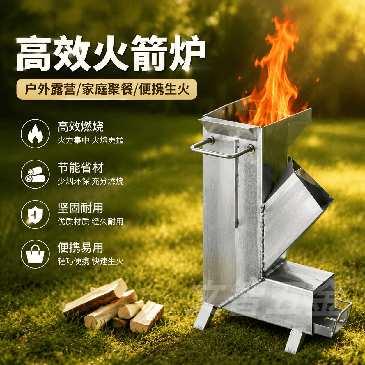 多功能火箭炉无烟节能柴火炉车载露营庭院家用易收纳野外炉灶