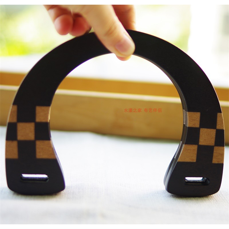 新款u型深咖色方块刻花木手挽木质提把diy包提手柄16元/对