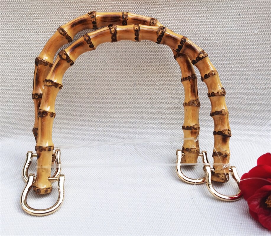 新款14cm带扣左右孔金黄竹手挽diy包配件手柄皮革布艺编织20元/对