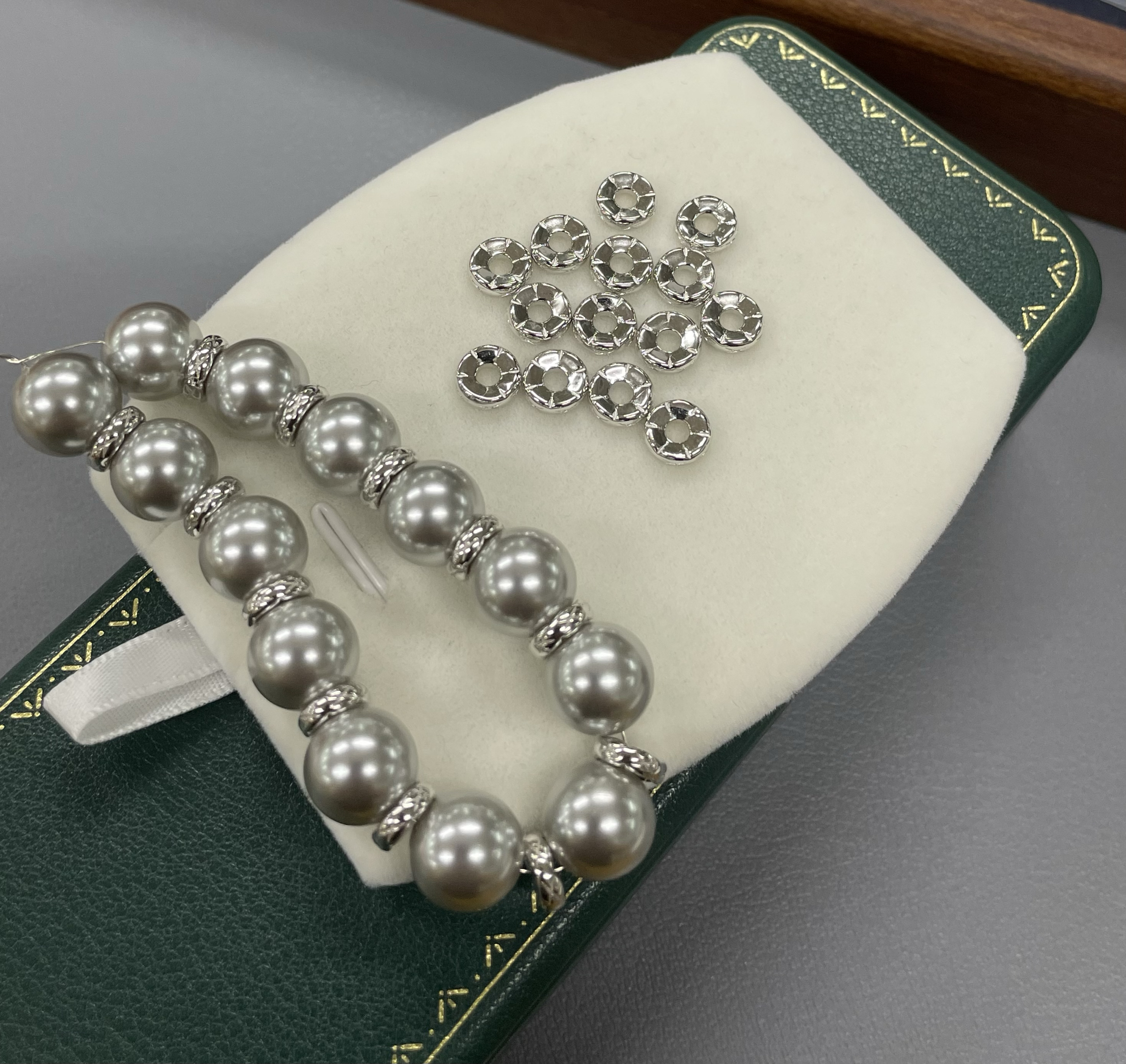 S925银镀白金菱格纹隔片隔珠配件DIY手链项链银配件