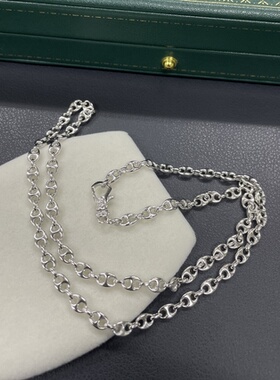 S925银镀白金意大利进口工艺4.5mm咖啡豆项链个性时尚款双扣项链