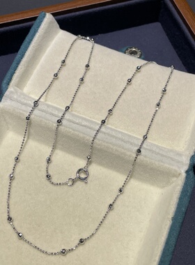 S925银镀铑白金豆豆间镭射珠满天星项链个性时尚潮流款锁骨链