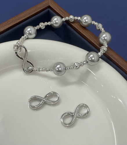 DIYS925纯银锆石版双开口8字扣随意DIY连接扣百搭时尚银配件