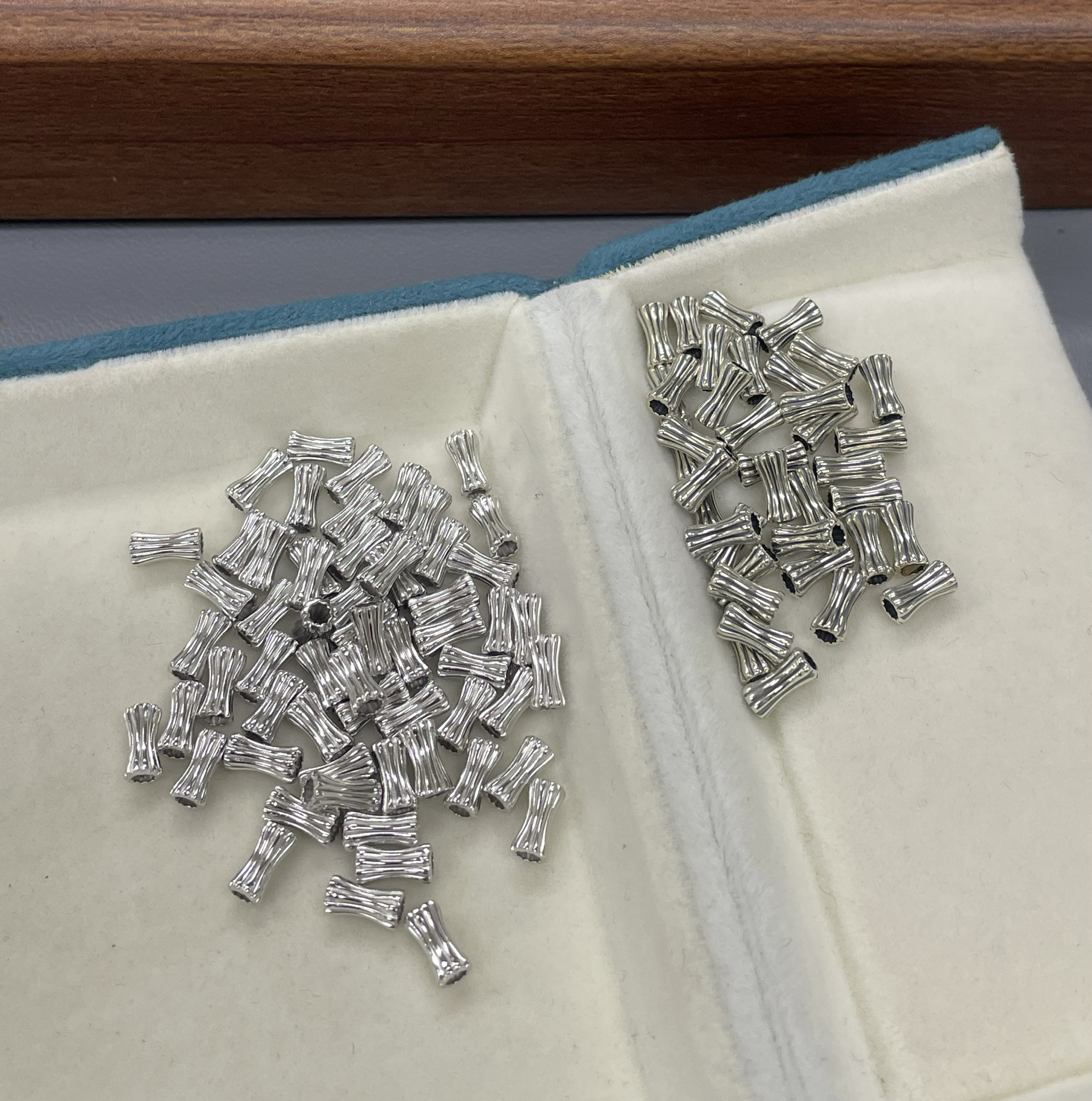 S925银镀白金复古直纹竹节小蛮腰隔珠饰品小配件DIY通孔串珠