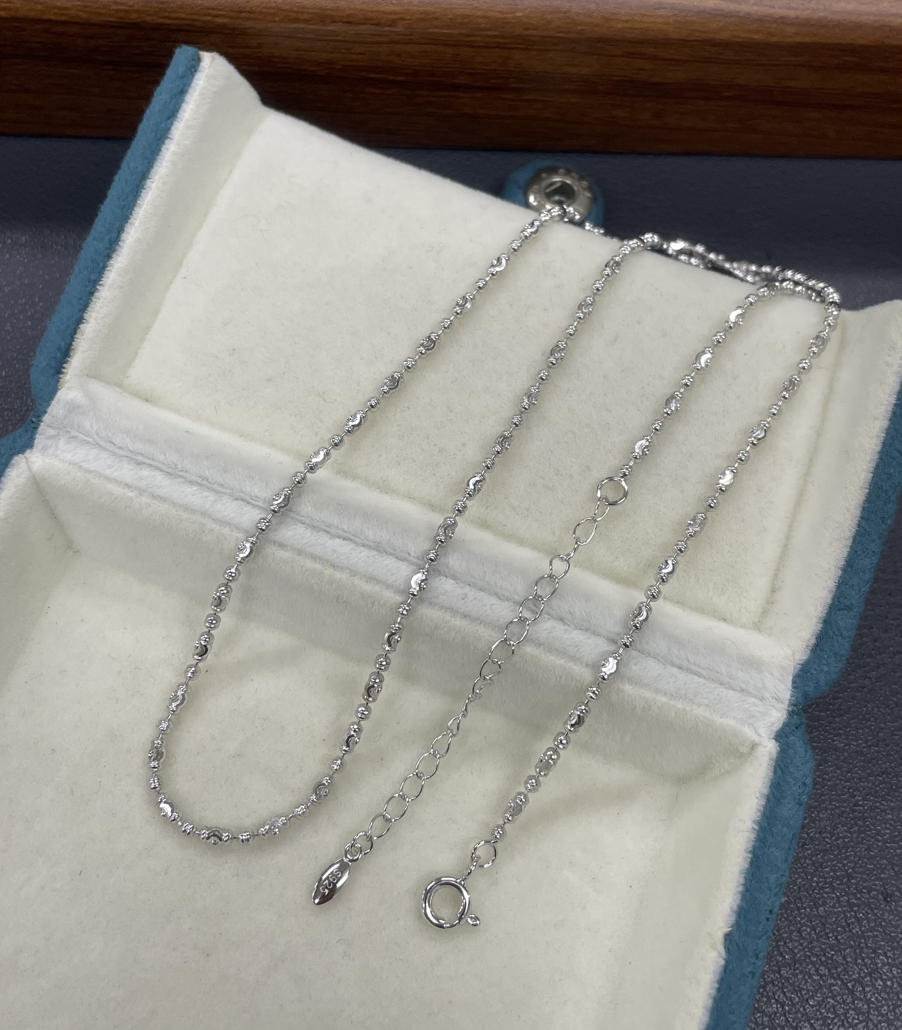 S925银镀白金 橄榄珠双豆豆 项链 个性时尚百搭锁骨链