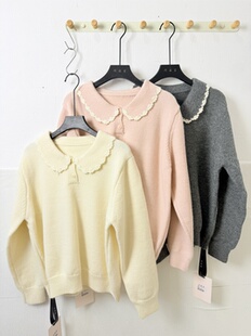 宽松休闲百搭娃娃领针织衫 韩版 女毛衣上衣 新款 现货实拍2025春季