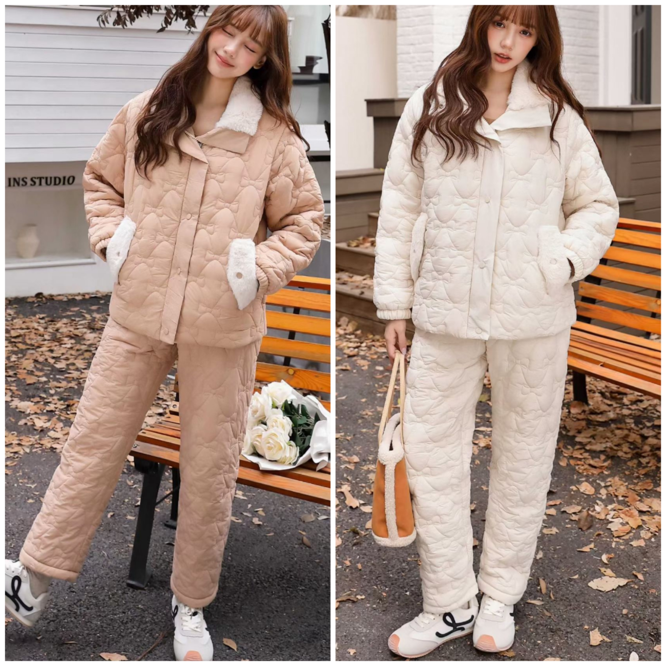 韩诗妮2025冬季加厚保暖羽绒棉服套装女睡衣三层夹棉可外穿家居服