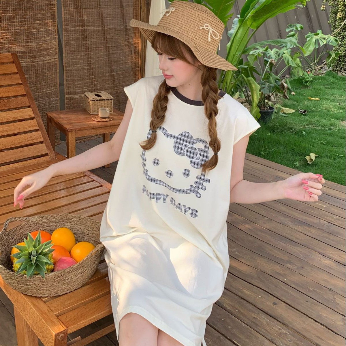 2026新款卡通KT猫印花无袖睡裙女夏季甜美爽棉宽松可外穿家居裙
