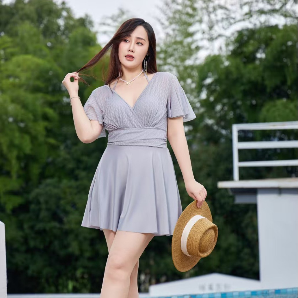 宏浪8538新款成人泳衣女加肥款连体裙式大码保守遮肚显瘦夏季玩水