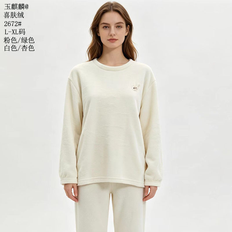 玉麒麟喜肤绒2026秋冬新少女套头保暖中厚家居服外穿特价女款睡衣
