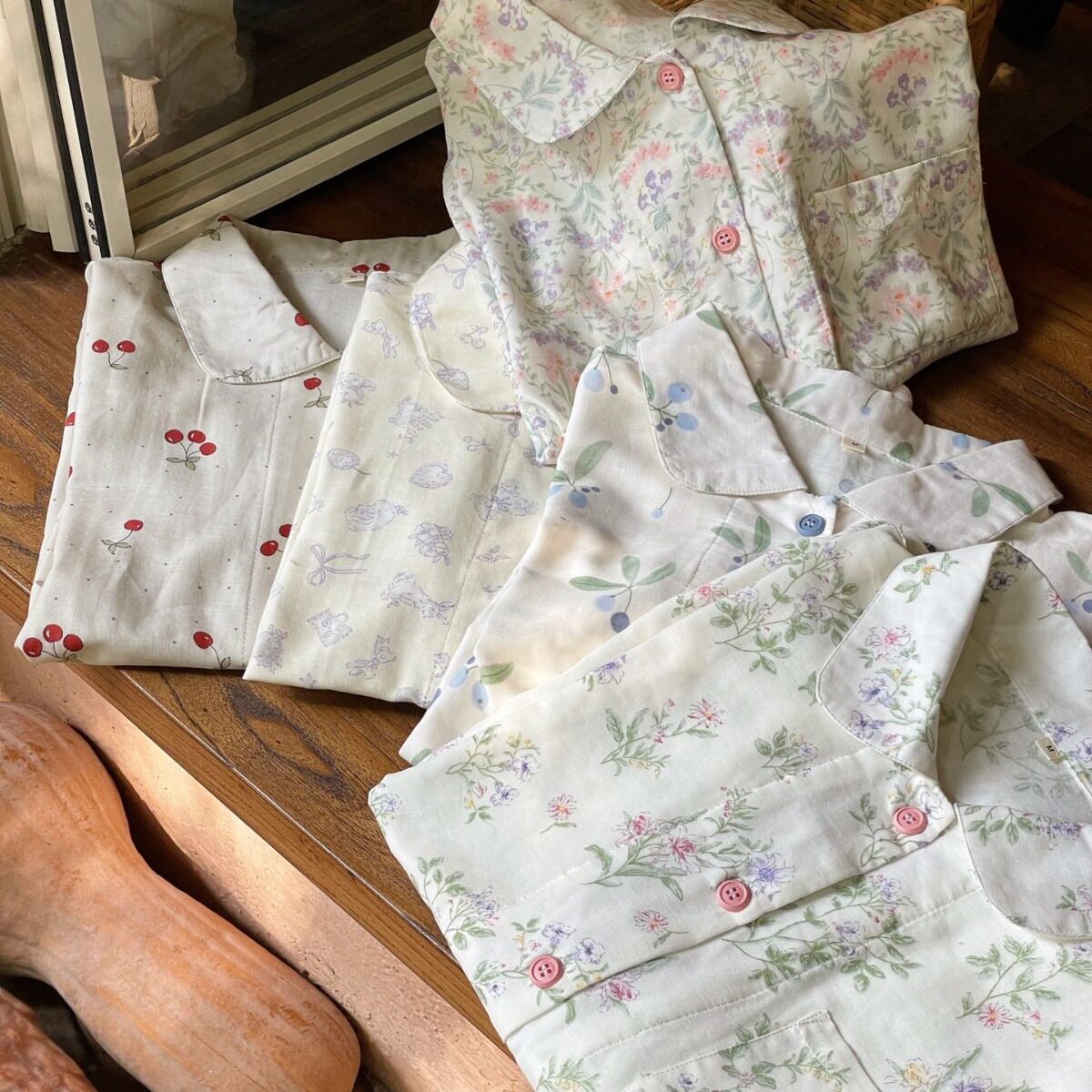 夏季新款双层纱纯棉双层纱透气家居服女士睡衣小清新短裤短袖套装