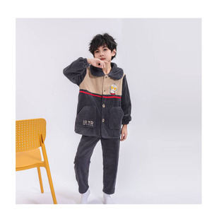 恩沐之兴法兰绒中童儿童25新款家居服暖暖绒童装大童男童女童睡衣