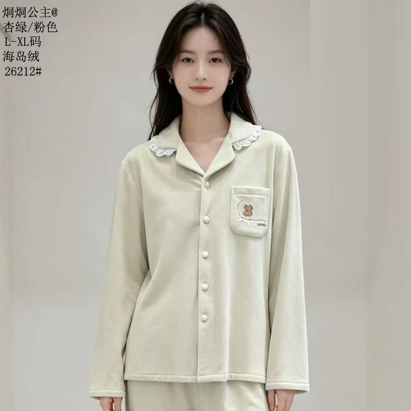 炯炯公主海岛绒开衫反领2026秋冬新款女士特价家居服纯色绒料睡衣