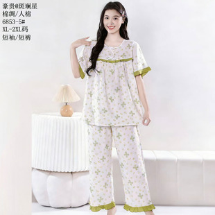 豪贵棉绸2026新款人棉家居服短袖中裤套装女款圆领套头中国风睡衣