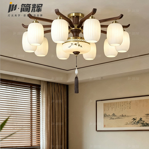 新中式古典竹叶圆筒流苏吊灯