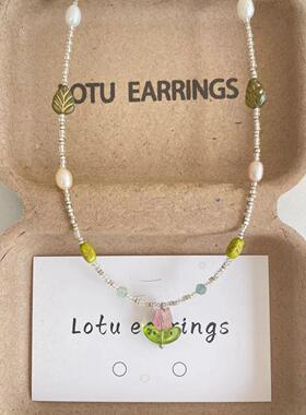Lotu earrings-郁金香花朵串珠耳环、项链套装