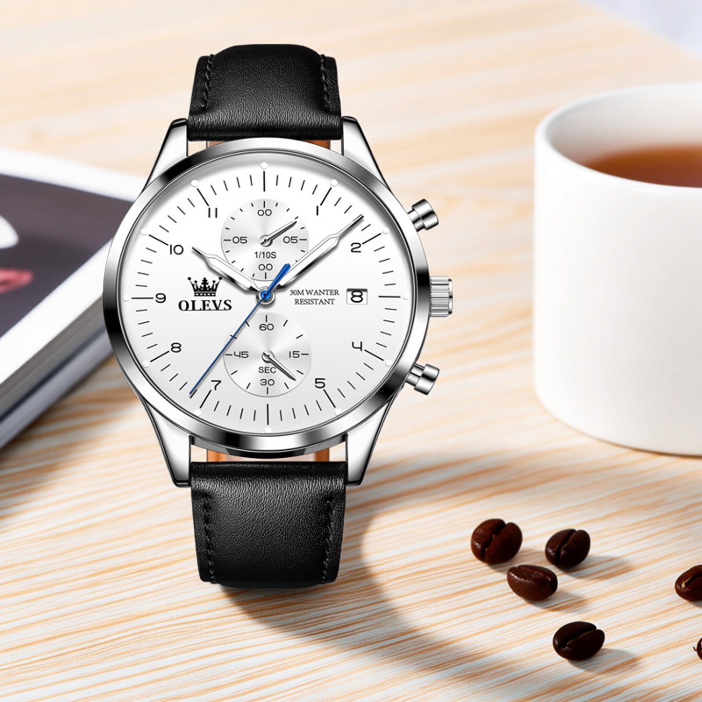 欧利时男士多功能商务防水石英表