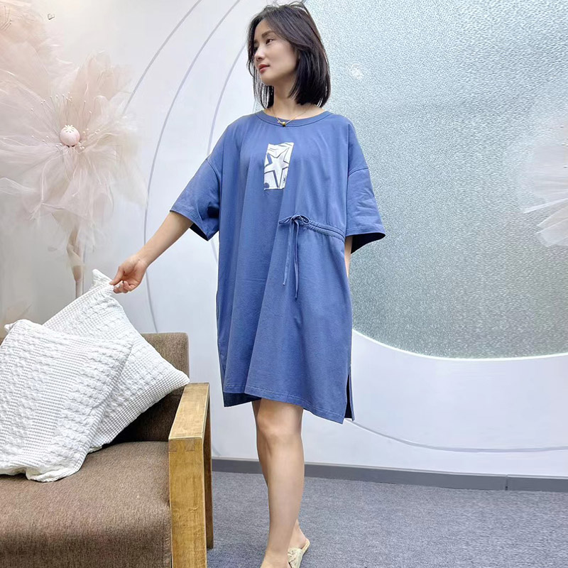 绮瑞女士夏季纯棉可外穿短袖睡裙