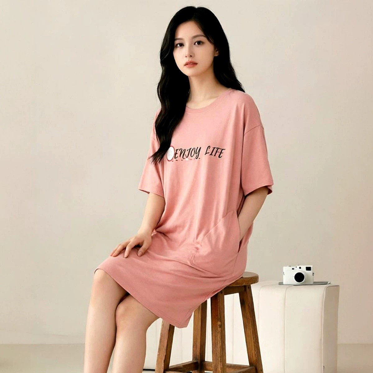 绮瑞女夏季新款短袖睡裙休闲加肥版宽松大码女全棉薄款胖妹妹睡衣