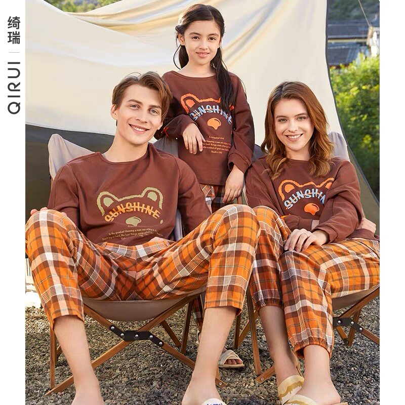 绮瑞春秋季情侣长袖纯棉家居服男女士休闲圆领套头可外穿大码睡衣