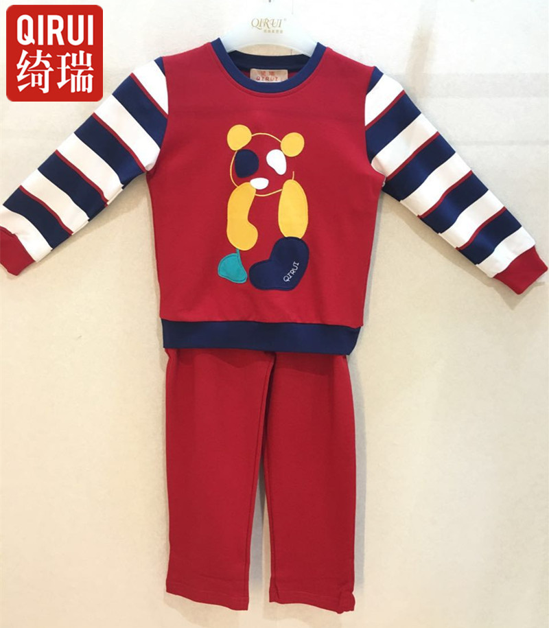 绮瑞春秋季儿童长袖针织纯棉睡衣男女孩可爱休闲小孩全棉家居服套