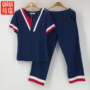 绮瑞夏季纯棉短袖一家三口亲子睡衣家庭套装男女士情侣儿童家居服