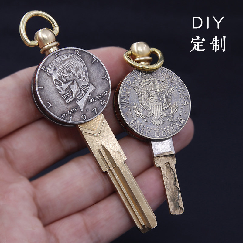 创意礼品怪盗基德黄铜仿古硬币diy改装钥匙扣挂件汽车钥匙柄胚头