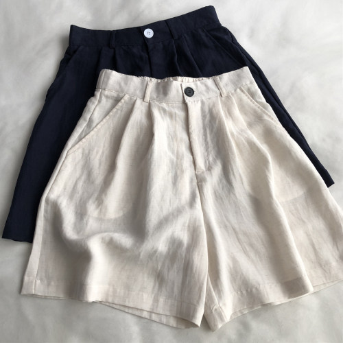 天丝本麻色休闲短裤女夏季显瘦薄款百搭五分阔腿直筒裤子