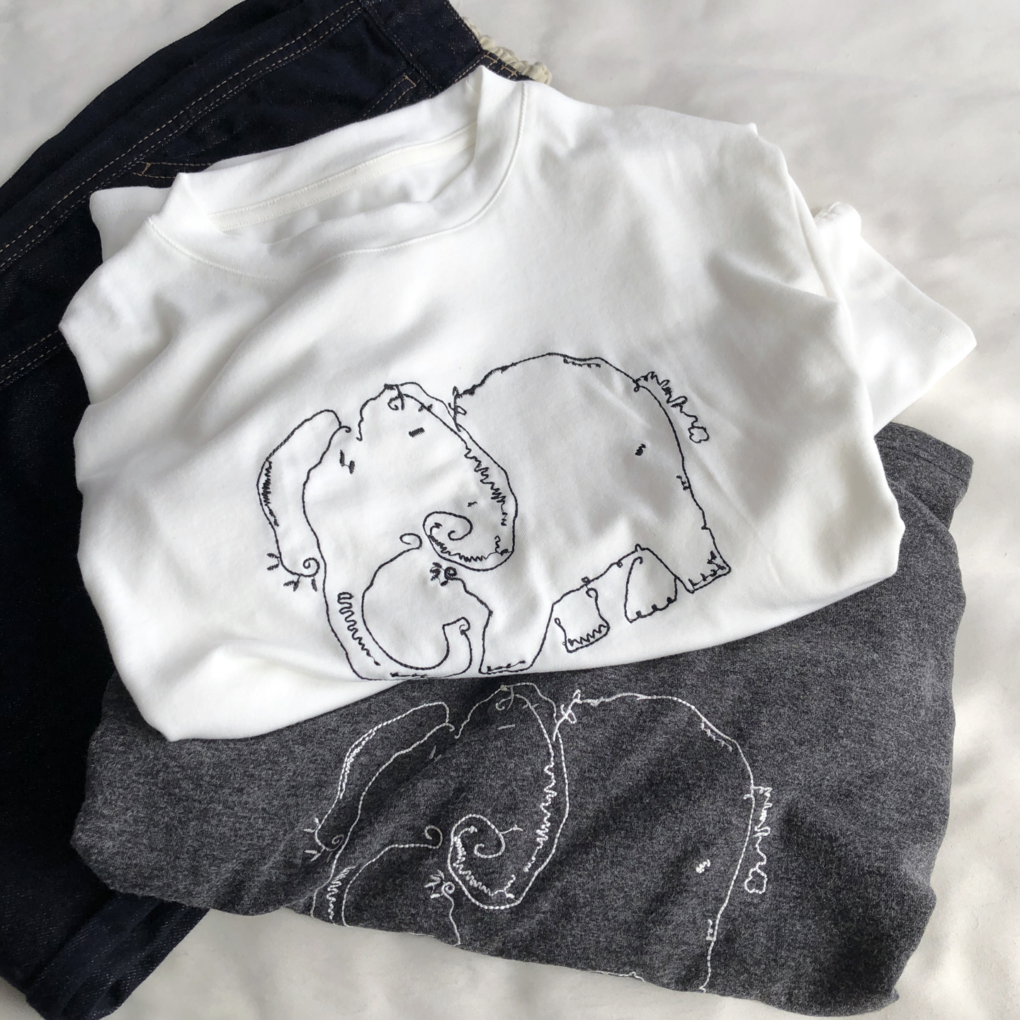 线条小象仿羊毛 简约早秋百搭长袖T恤圆领套头休闲打底衫女上衣