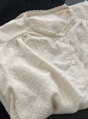 淑女软fu 文艺蕾丝刺绣镂空减龄衬衫女百搭宽松薄款长袖衬衣春夏